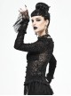 Gothic Style Sexy Micro Transparent Flocking Mesh Splicing Velvet Fabric Front Chest V Neck Design With Lace Hem Black Long Sleeved Blouse