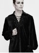 Gothic Style Elastic Pleated Velvet Front With Lace V Neck Tie Design Black Loose Lantern Sleeve Shirt