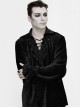 Gothic Style Elastic Pleated Velvet Front With Lace V Neck Tie Design Black Loose Lantern Sleeve Shirt