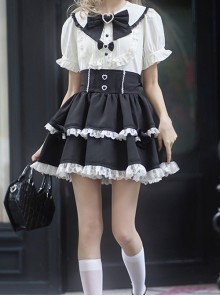 Forbidden Love Songs Series Landmine Girl Y2K Japanese Style Lace Bowknot Sweet Lolita Fluffy High Waist Black Skirt