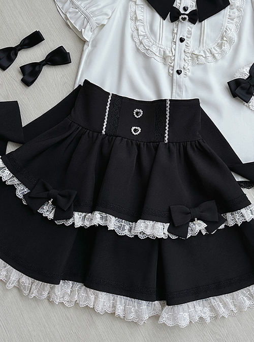 Forbidden Love Songs Series Landmine Girl Y2K Japanese Style Lace Bowknot Sweet Lolita Fluffy High Waist Black Skirt