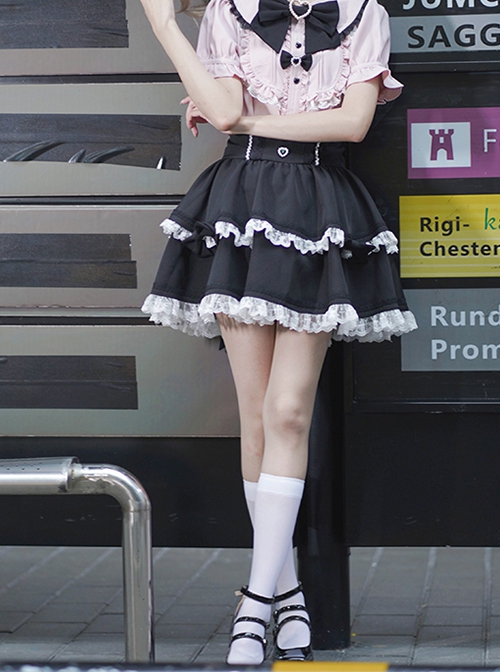 Forbidden Love Songs Series Landmine Girl Y2K Japanese Style Lace Bowknot Sweet Lolita Fluffy High Waist Black Skirt