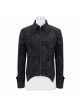 Gothic Style Gorgeous Lapel Print Stretch Fabric Front Center Plastic Zipper With Pointed Hem Black Long Sleeve Shirt