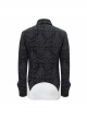 Gothic Style Gorgeous Lapel Print Stretch Fabric Front Center Plastic Zipper With Pointed Hem Black Long Sleeve Shirt