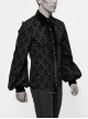 Gothic Style Palace Print Flocking Fabric Chest Pleated Dense Velvet With Metal Mushroom Button Black Long Sleeved Shirt