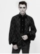 Gothic Style Palace Print Flocking Fabric Chest Pleated Dense Velvet With Metal Mushroom Button Black Long Sleeved Shirt