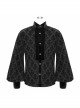 Gothic Style Palace Print Flocking Fabric Chest Pleated Dense Velvet With Metal Mushroom Button Black Long Sleeved Shirt