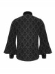 Gothic Style Palace Print Flocking Fabric Chest Pleated Dense Velvet With Metal Mushroom Button Black Long Sleeved Shirt