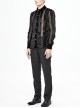 Gothic Style Irregular Stripes Burnt Velvet Fabric Front Center Metal Mushroom Button Black Long Sleeve Shirt