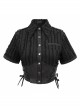 Punk Style Rough Cloth Vertical Stripes Waist Stitching Shiny Rubber Material Black Adjustable Short Blouse