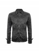 Punk Style Non Stretch Twill Pleated Collar Metal Ring Webbing Decorative Black Long Sleeved Shirt