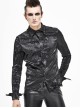 Punk Style Non Stretch Twill Pleated Collar Metal Ring Webbing Decorative Black Long Sleeved Shirt