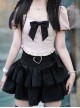 Dark Chocolate Strawberry Series Sweet Lolita High Waist Heart Shape Button Bowknot Hottie Skirt