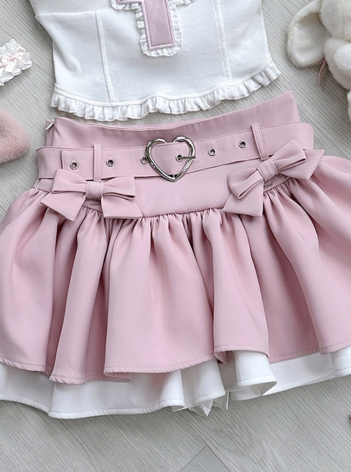 Cross Sweetheart Series Pink Sweet Lolita Side Bowknot Hottie High Waist Cute Ruffles Fluffy Tutu Skirt