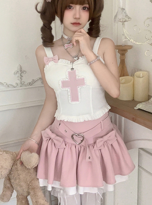 Cross Sweetheart Series Pink Sweet Lolita Side Bowknot Hottie High Waist Cute Ruffles Fluffy Tutu Skirt