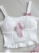 Cross Sweetheart Series Pink Sweet Lolita Slim Fit Cute Sexy Cross Patch Ruffles White Short Camisole Vest