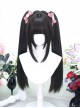 Dark Brown Flat Bangs Quadratic Element Landmine Style Dual Horsetail Long Straight Hair Sweet Lolita Wig