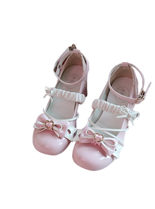 Elegant Ballet Ribbon Bowknot Pleated Laces Sweet Lolita Cute Round Toe Middle Heel Mary Jane Shoes