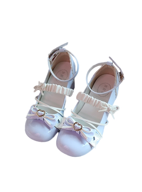 Elegant Ballet Ribbon Bowknot Pleated Laces Sweet Lolita Cute Round Toe Middle Heel Mary Jane Shoes