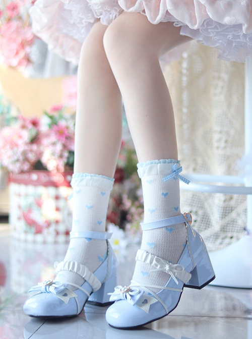 Elegant Ballet Ribbon Bowknot Pleated Laces Sweet Lolita Cute Round Toe Middle Heel Mary Jane Shoes