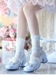 Elegant Ballet Ribbon Bowknot Pleated Laces Sweet Lolita Cute Round Toe Middle Heel Mary Jane Shoes