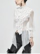 Gothic Style Chiffon Sexy Slightly Transparent High Collar Front Center Metal Button Decoration White Trumpet Sleeve Shirt