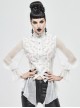 Gothic Style Chiffon Sexy Slightly Transparent High Collar Front Center Metal Button Decoration White Trumpet Sleeve Shirt