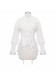 Gothic Style Chiffon Sexy Slightly Transparent High Collar Front Center Metal Button Decoration White Trumpet Sleeve Shirt