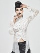 Gothic Style Chiffon Sexy Slightly Transparent High Collar Front Center Metal Button Decoration White Trumpet Sleeve Shirt