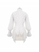 Gothic Style Chiffon Sexy Slightly Transparent High Collar Front Center Metal Button Decoration White Trumpet Sleeve Shirt