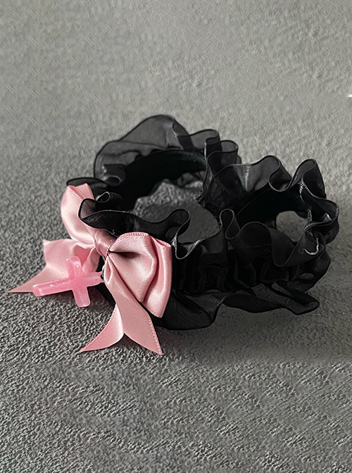 Sweet Cool Cute Subculture Pink Bowknot Cross Pendant Black Lace Kawaii Gothic Lolita Leg Loop