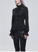 Gothic Style Simple Rough Linen Three Dimensional Lace Embroidery High Collar Black Lantern Sleeve Shirt