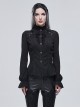 Gothic Style Simple Rough Linen Three Dimensional Lace Embroidery High Collar Black Lantern Sleeve Shirt