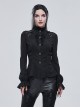 Gothic Style Simple Rough Linen Three Dimensional Lace Embroidery High Collar Black Lantern Sleeve Shirt