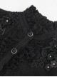 Gothic Style Simple Rough Linen Three Dimensional Lace Embroidery High Collar Black Lantern Sleeve Shirt