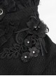 Gothic Style Simple Rough Linen Three Dimensional Lace Embroidery High Collar Black Lantern Sleeve Shirt