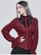 Gothic Style Simple Rough Linen Three Dimensional Lace Embroidery High Collar Red Lantern Sleeve Shirt