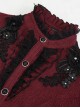 Gothic Style Simple Rough Linen Three Dimensional Lace Embroidery High Collar Red Lantern Sleeve Shirt