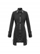 Punk Style Vertical Seam Fabric Patchwork Leather Front Center Metal Button Eyelet Tie Black Long Shirt