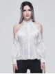 Gothic Style Ruffled Lace Halter Neck Sexy Off Shoulder White Women's Lantern Sleeve Shirt