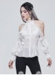 Gothic Style Ruffled Lace Halter Neck Sexy Off Shoulder White Women's Lantern Sleeve Shirt