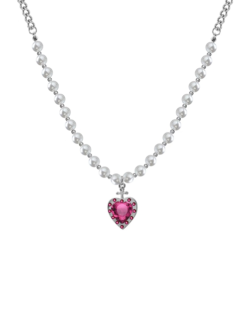 Personality Hip Hop Sweet Cool Pearl Chain Pink Heart Diamond Pendant Kawaii Fashion Clavicle Chain Necklace