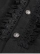 Gothic Style Gorgeous Pattern Print Front Center Pleated Lace Ruffle Decoration With Metal Buttons Black Lapel Lantern Sleeve Shirt