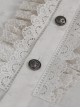 Gothic Style Gorgeous Pattern Print Front Center Pleated Lace Ruffle Decoration With Metal Buttons White Lapel Lantern Sleeve Shirt