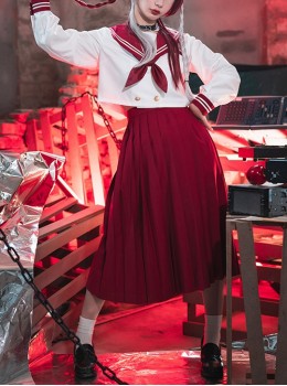 War And Roses Series Japanese Style Student Uniform Red Kawaii Fashion Sailor Collar Long Sleeves Shirt Skirt JK Suit