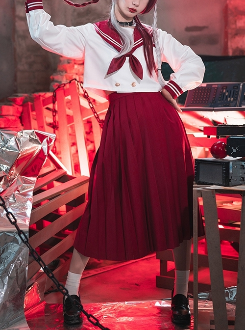 War And Roses Series Japanese Style Student Uniform Red Kawaii Fashion Sailor Collar Long Sleeves Shirt Skirt JK Suit