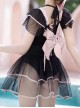 Hot Meow Mermaid Girl Series Girly Style Sweet Lolita Black Sexy Mesh Yarn Pink Ribbon Bowknot One-Piece Swimsuit