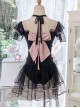 Hot Meow Mermaid Girl Series Girly Style Sweet Lolita Black Sexy Mesh Yarn Pink Ribbon Bowknot One-Piece Swimsuit