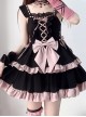 Emotional Ballet Series Princess Style Black Pink Lace Ruffle Sweet Lolita Ribbon Bowknot Dress Necklace Set