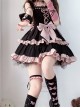 Emotional Ballet Series Princess Style Black Pink Lace Ruffle Sweet Lolita Ribbon Bowknot Dress Necklace Set